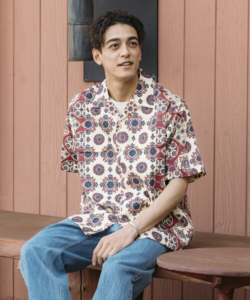 「FREAK'S STORE」 半袖シャツ MEDIUM ブラウン メンズ_画像6