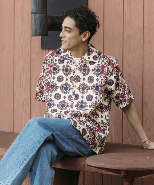 「FREAK'S STORE」 半袖シャツ MEDIUM ブラウン メンズ_画像7