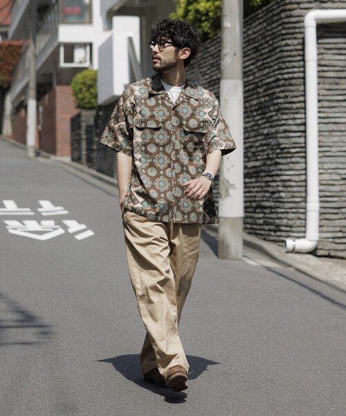 「FREAK'S STORE」 半袖シャツ MEDIUM ブラウン メンズ_画像9