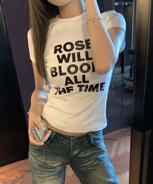  ドット柄 スリムフィット Tシャツ Lサイズ 半袖 レディース lilful tシャツ 半袖 「26年春夏新作」レタリングロゴ タイトフィット