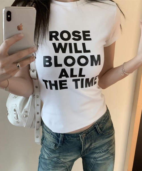  ドット柄 スリムフィット Tシャツ Lサイズ 半袖 レディース lilful tシャツ 半袖 「26年春夏新作」レタリングロゴ タイトフィット
