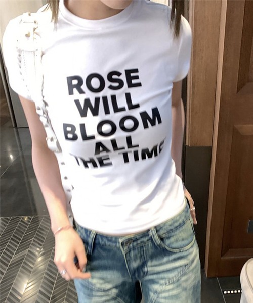  ドット柄 スリムフィット Tシャツ Lサイズ 半袖 レディース lilful tシャツ 半袖 「26年春夏新作」レタリングロゴ タイトフィット