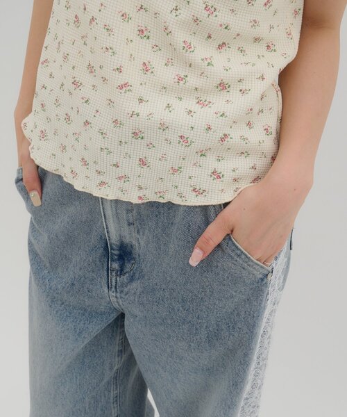 Discoat（ディスコート） tシャツ 半袖 「umm.」胸ギャザー花柄