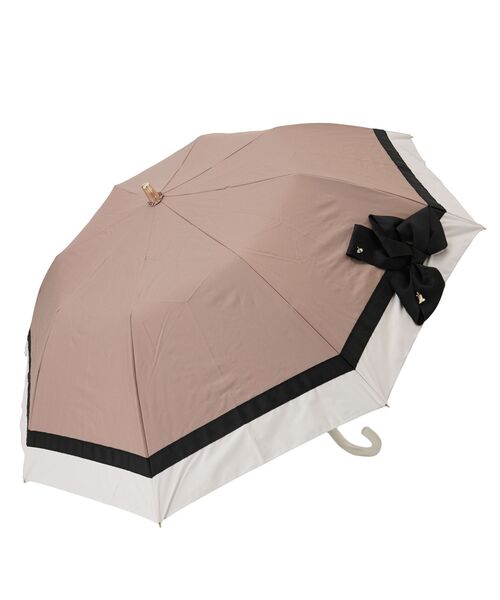 ランバンリボン付き折りたたみ晴雨兼用傘新品未使用品 LANVIN en Bleu 日傘 折りたたみ傘 ビジューリボン付き切継 折畳傘