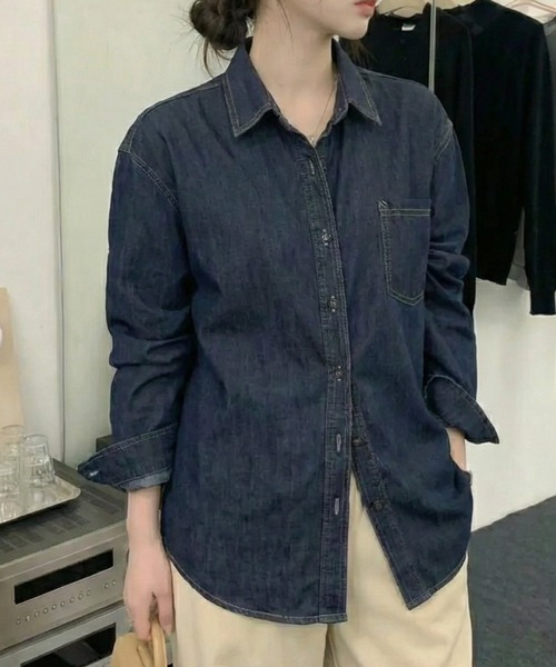 「cammie」 長袖シャツ L ブルー レディース_画像2