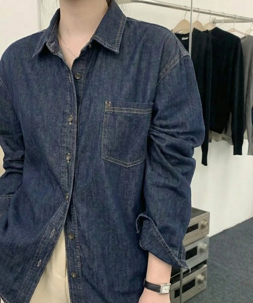 「cammie」 長袖シャツ L ブルー レディース_画像3