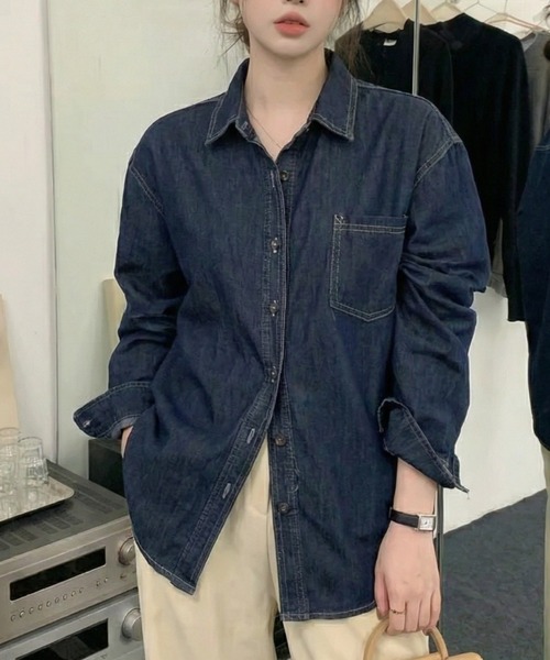 「cammie」 長袖シャツ L ブルー レディース_画像4