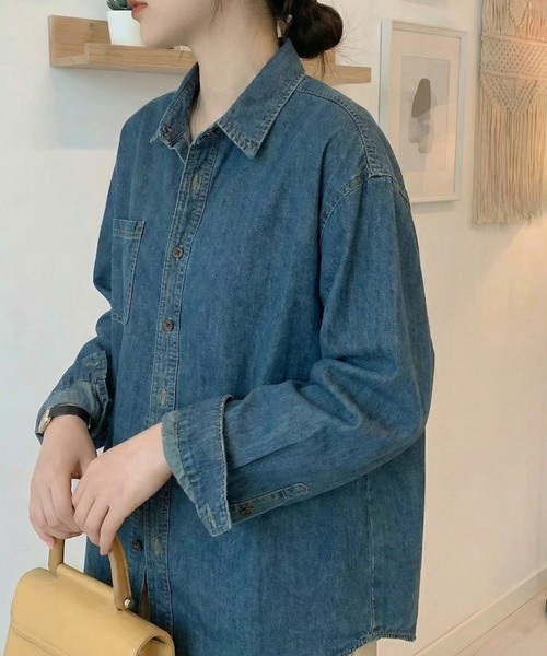 「cammie」 長袖シャツ L ブルー レディース_画像5