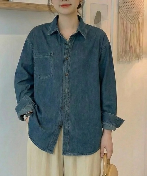 「cammie」 長袖シャツ L ブルー レディース_画像7