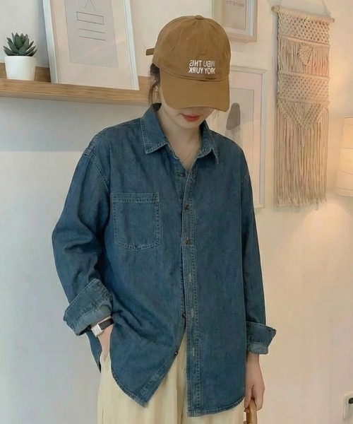 「cammie」 長袖シャツ L ブルー レディース_画像9
