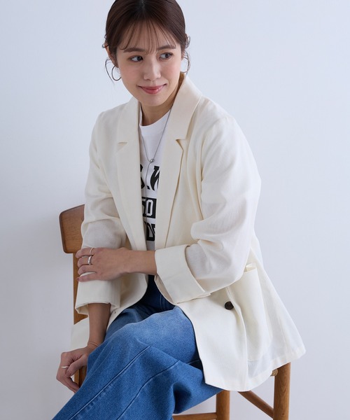 「Aunely」 テーラードジャケット M ベージュ レディース_画像2