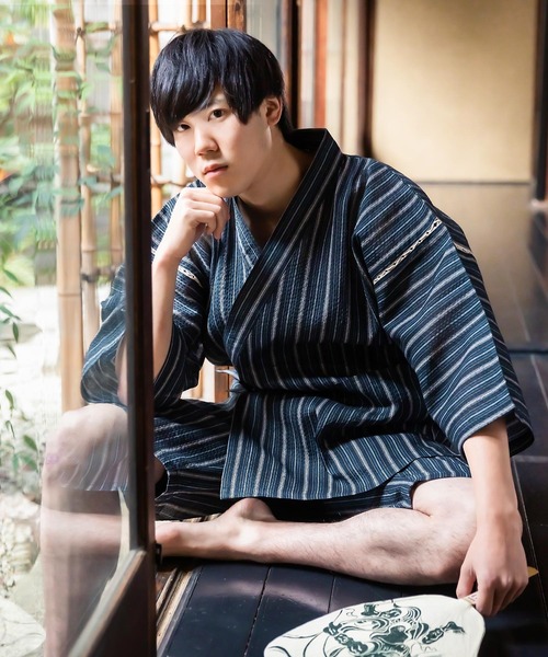 KIMONOMACHI 甚平 浴衣 メンズ 綿麻甚平 しじら織り S/M/L/LL/3L/4L 父