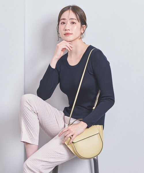 UNITED ARROWS ニット セーター シルクリブ Uネック レディース