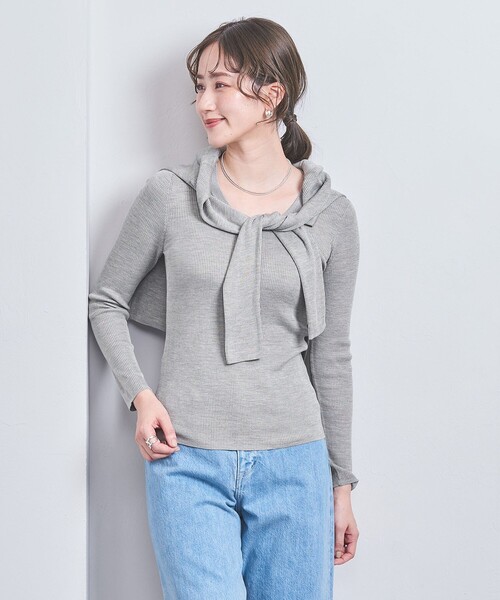 UNITED ARROWS ニット セーター シルクリブ Uネック レディース