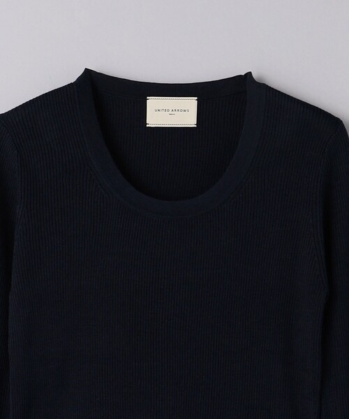 新品！タグ付き！UNITED ARROWS ブラック リブニット 長袖　コットン UNITED ARROWS ニット セーター シルクリブ Uネック レディース