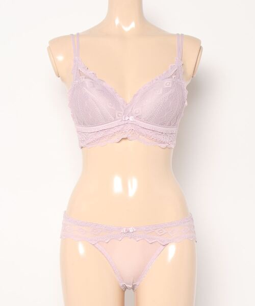 Salute レース装飾 ブラジャーC80ショーツ2点セット Lace Ladies（レースレディース） ブラジャー ショーツセット ノン