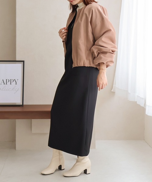 美品✨ベイジ ウエストギャザージャケット ノーカラー ブルゾン サイズ4 sakishimatokyo ジャケット ノーカラージャケット 比翼ノーカラー