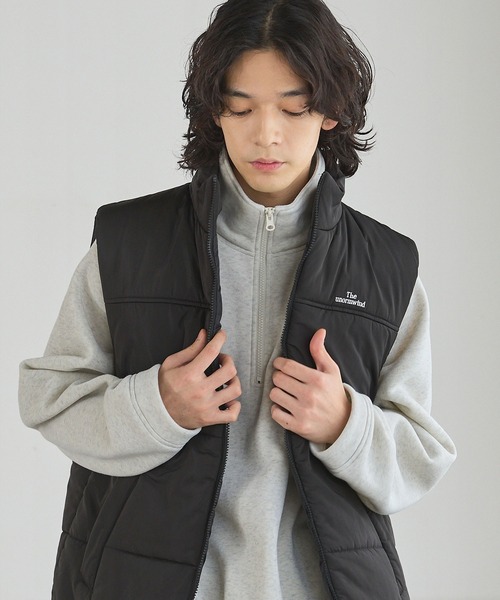 The unormwind ダウンベスト ベスト 刺繍ロゴ 中綿キルティング裾