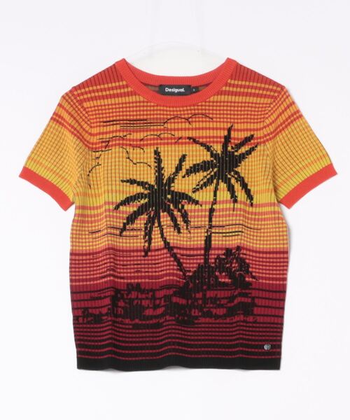 デシグアル Desigual パームツリー ニットTシャツ （オレンジ） Desigual tシャツ パームツリー ニットTシャツ レディース