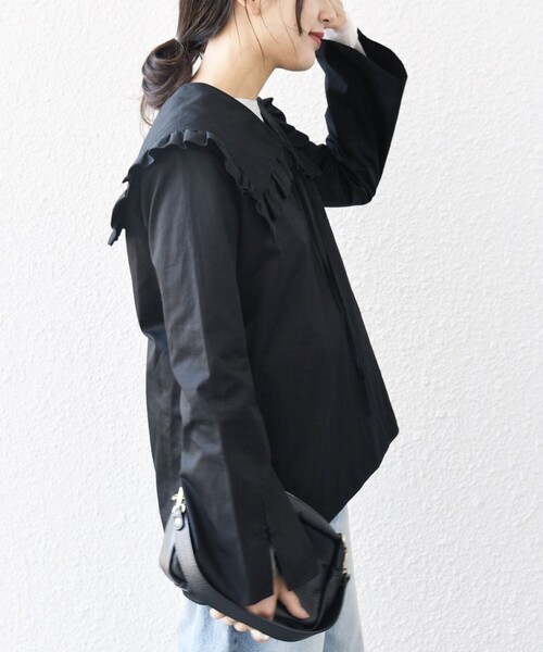 SHIPS any ブラウス シャツ any:「洗濯機可能」コットン サテン フリル