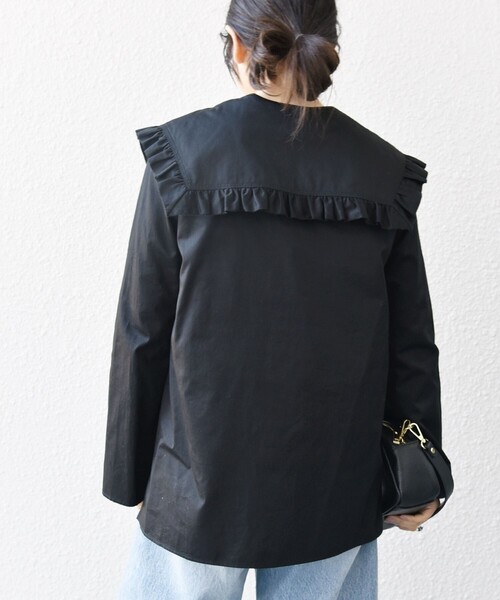 SHIPS any ブラウス シャツ any:「洗濯機可能」コットン サテン フリル