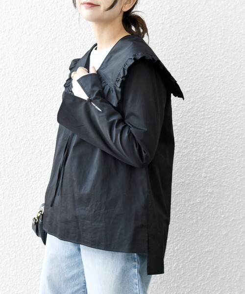 SHIPS any ブラウス シャツ any:「洗濯機可能」コットン サテン フリル