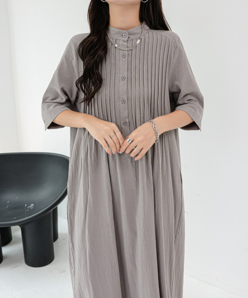 ワンピース スタンドネックピンタックロングワンピース : ZOZOTOWN