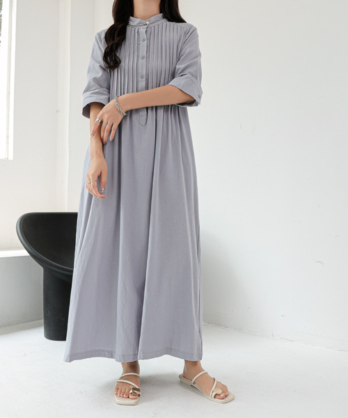 ワンピース スタンドネックピンタックロングワンピース : ZOZOTOWN