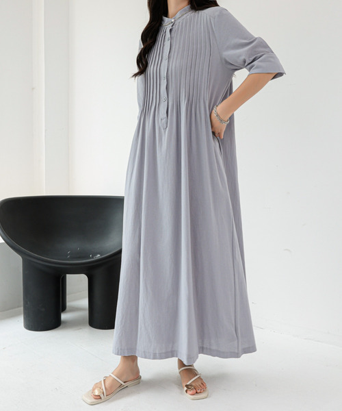 ワンピース スタンドネックピンタックロングワンピース : ZOZOTOWN