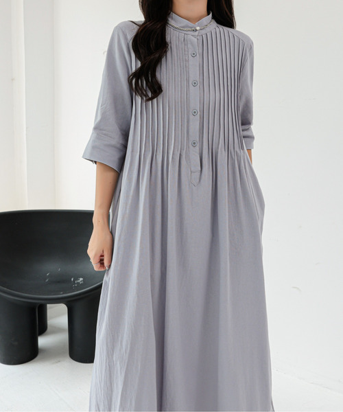 ワンピース スタンドネックピンタックロングワンピース : ZOZOTOWN