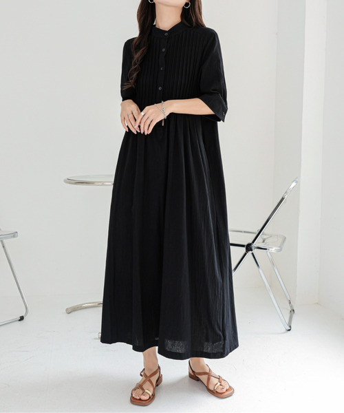 ワンピース スタンドネックピンタックロングワンピース : ZOZOTOWN