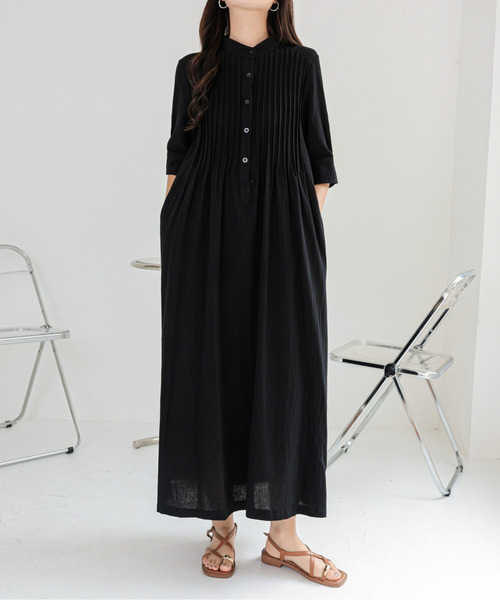ワンピース スタンドネックピンタックロングワンピース : ZOZOTOWN