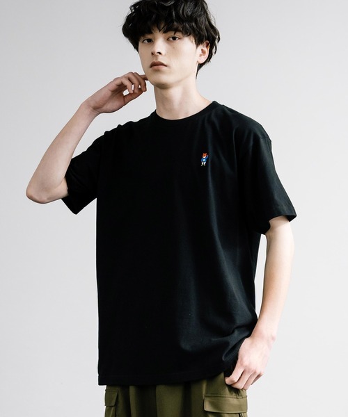 Rocky Monroe tシャツ ワンポイントクマ刺繍半袖Tシャツ メンズ