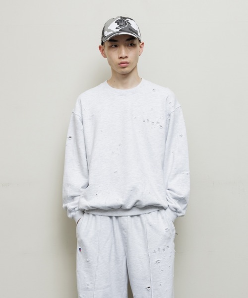 BAL × RUSSELL ATHLETIC / スウェット/L/コットン/GRY/HIGH COTTON DISTRESSED CREW Russell Athletic（ラッセル アスレティック） トレーナー スウェット