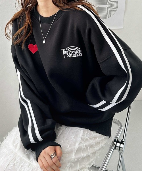 トレーナー スウェット 「FIRSTMOODコラボ」コードロゴ刺繍オーバーサイズ裏起毛スウェット レディース FIRST MOOD トレーナー スウェット 「FIRSTMOODコラボ」ハート