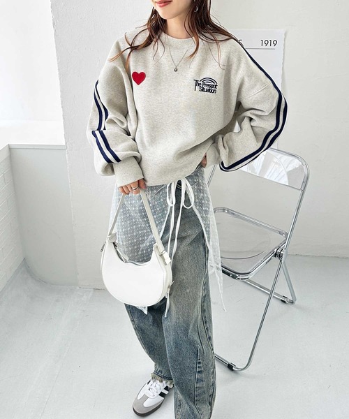 トレーナー スウェット 「FIRSTMOODコラボ」コードロゴ刺繍オーバーサイズ裏起毛スウェット レディース FIRST MOOD トレーナー スウェット 「FIRSTMOODコラボ」ハート