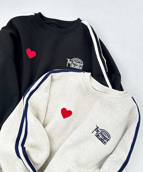トレーナー スウェット 「FIRSTMOODコラボ」コードロゴ刺繍オーバーサイズ裏起毛スウェット レディース FIRST MOOD トレーナー スウェット 「FIRSTMOODコラボ」ハート