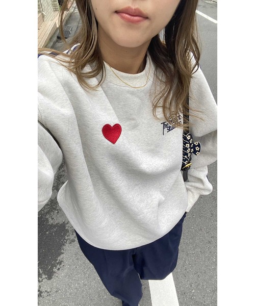 トレーナー スウェット 「FIRSTMOODコラボ」コードロゴ刺繍オーバーサイズ裏起毛スウェット レディース FIRST MOOD トレーナー スウェット 「FIRSTMOODコラボ」ハート