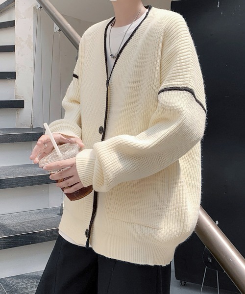 カーディガン 「FVLMEN」line Vneck knit cardigan/ライン Vネック