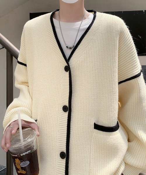 カーディガン 「FVLMEN」line Vneck knit cardigan/ライン Vネック