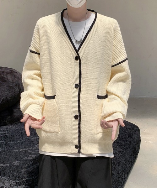カーディガン 「FVLMEN」line Vneck knit cardigan/ライン Vネック