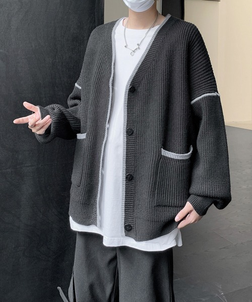 フォーティーファイブアールピーエム  ニットカーディガン 長袖 Vネック ウール カーディガン 「FVLMEN」line Vneck knit cardigan/ライン Vネック
