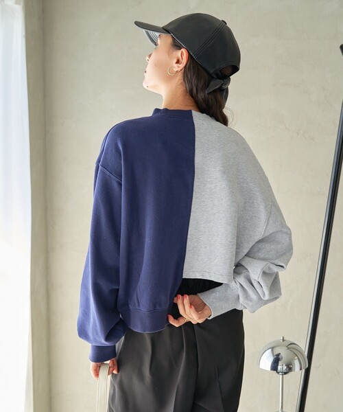 トレーナー スウェット ロゴショートスウェット レディース FREAK'S STORE トレーナー スウェット リメイク ロゴショート