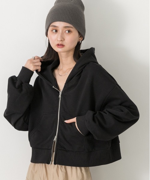 ad thie パーカー ダブルジップ ショートフーディー レディース