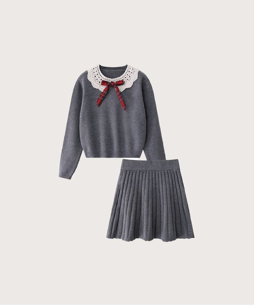 LA POMME petit（ラポミ・プチ） セットアップ Check Ribbon Knit Set