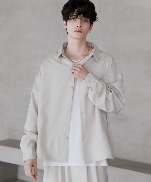 ASTRONOMY シャツ 綿麻タッチ短丈ワイドシャツ「セットアップ可能