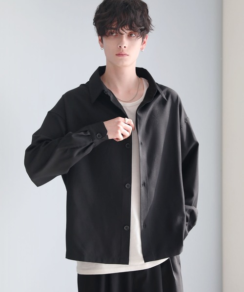 ASTRONOMY シャツ 綿麻タッチ短丈ワイドシャツ「セットアップ可能