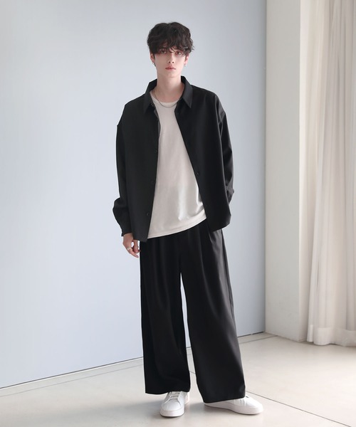 ASTRONOMY シャツ 綿麻タッチ短丈ワイドシャツ「セットアップ可能