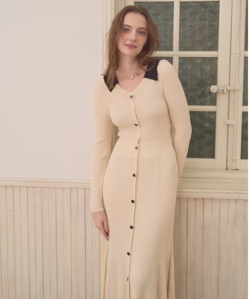 ワンピース Contrast color knit one piece コントラストカラー ニットワンピース | Meline M.