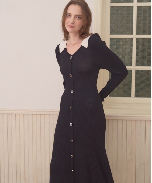 ワンピース Contrast color knit one piece コントラストカラー ニットワンピース | Meline M. | 02